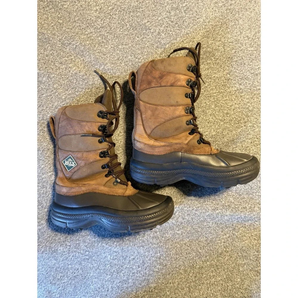 Muck Boot Mens Duck Lace Waterproof Leather Boots Tan Brown Workwear US 7 EU 39